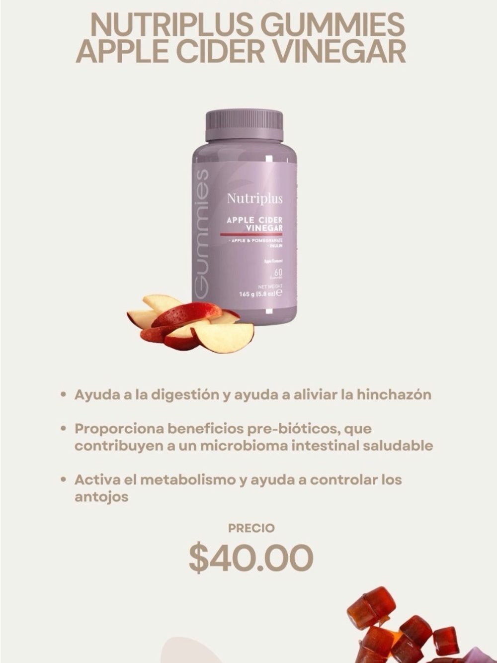 Farmasi Nutriplus Apple Cider Vinegar Gummies — Lavender-Pink Bottle